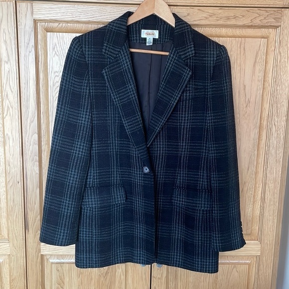 Talbots Plaid Button Up Wool Blazer Black/Grey size 10 - Picture 1 of 9